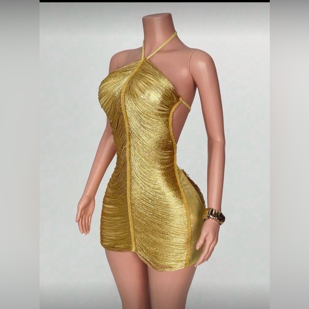 SHEIN Gold Halter Mini Dress - Picture 3 of 6